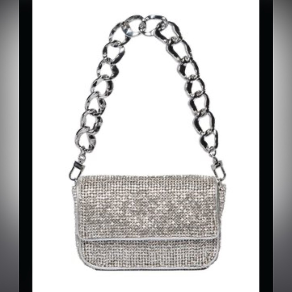 Staud MINI‎ TOMMY CRYSTAL BAG IN SILVER Chain Strap Women's Bag